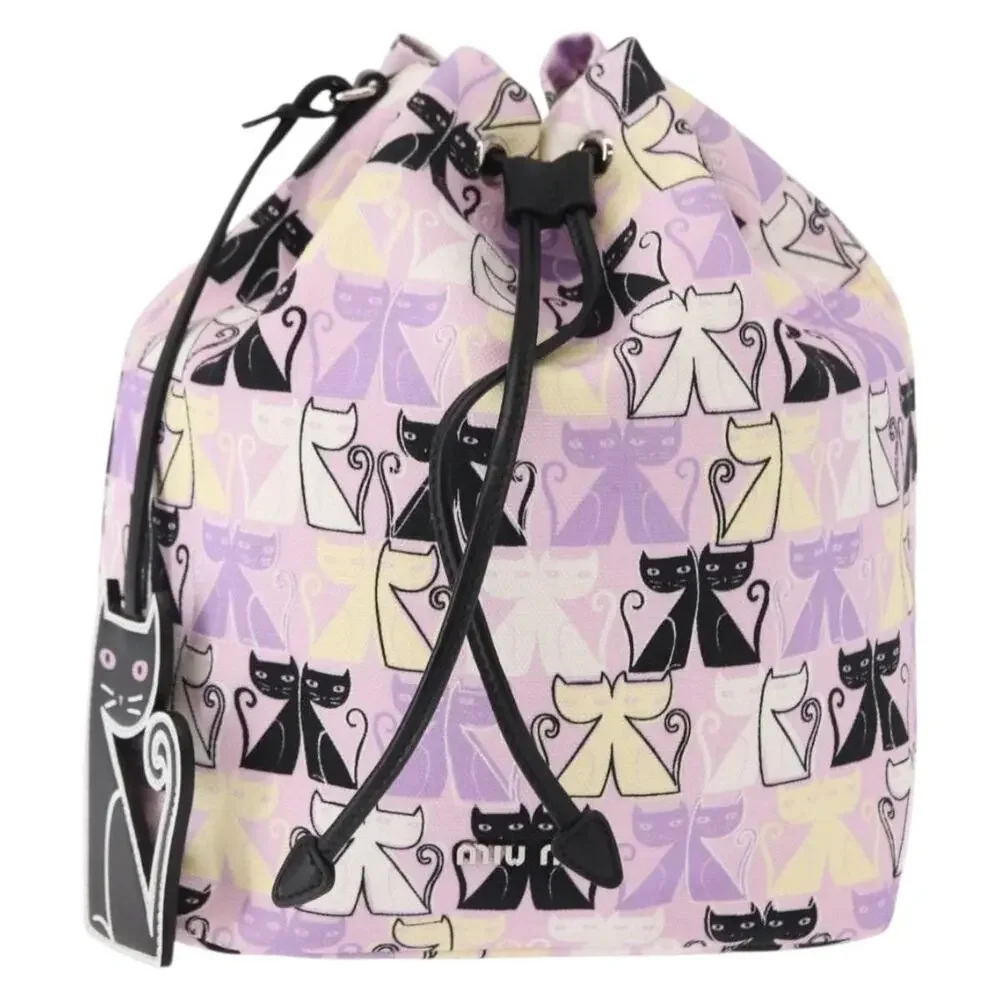 Miu Miu Canvas Madras Cat Drawstring Pouch Pink